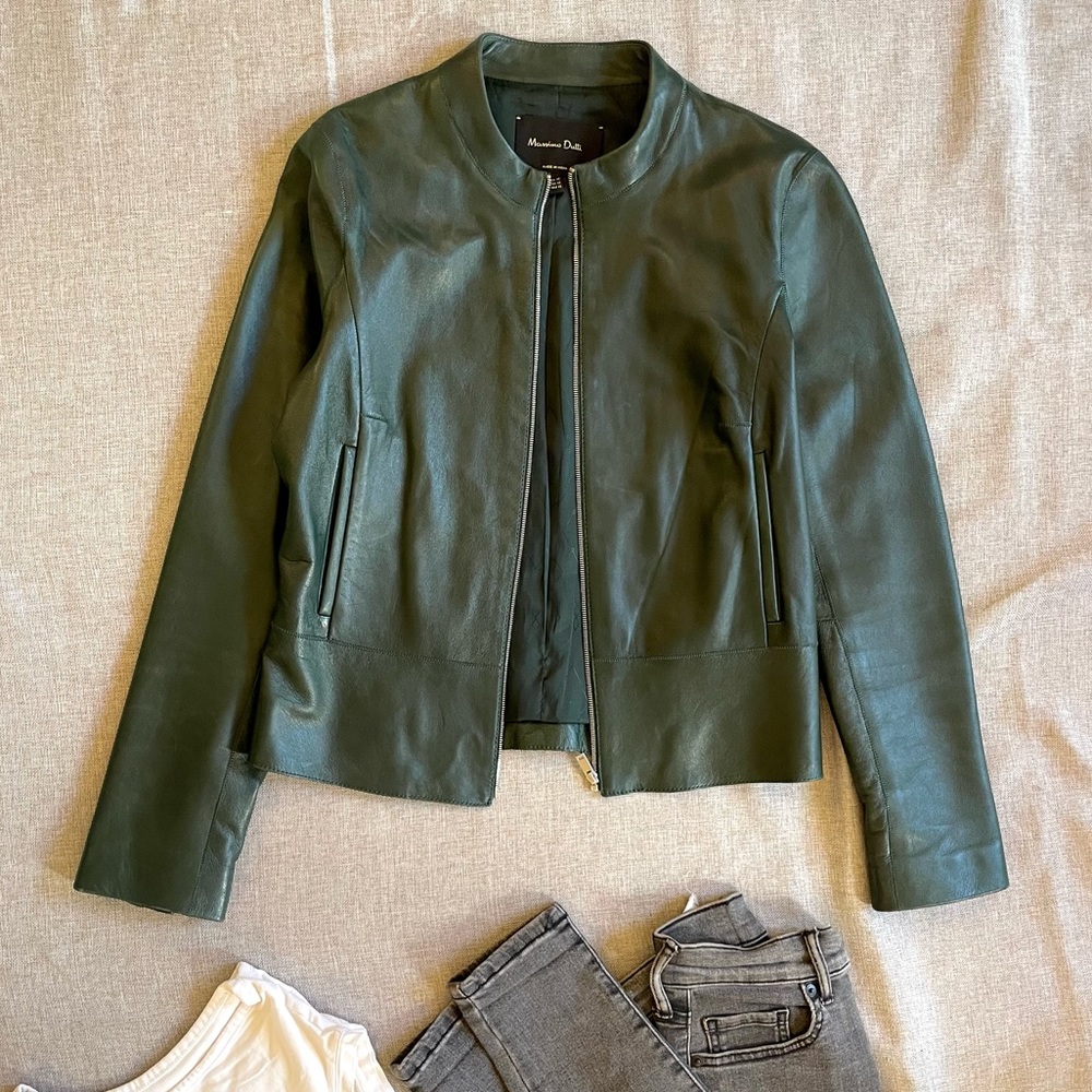 Green leather jacket by Massimo Dutti